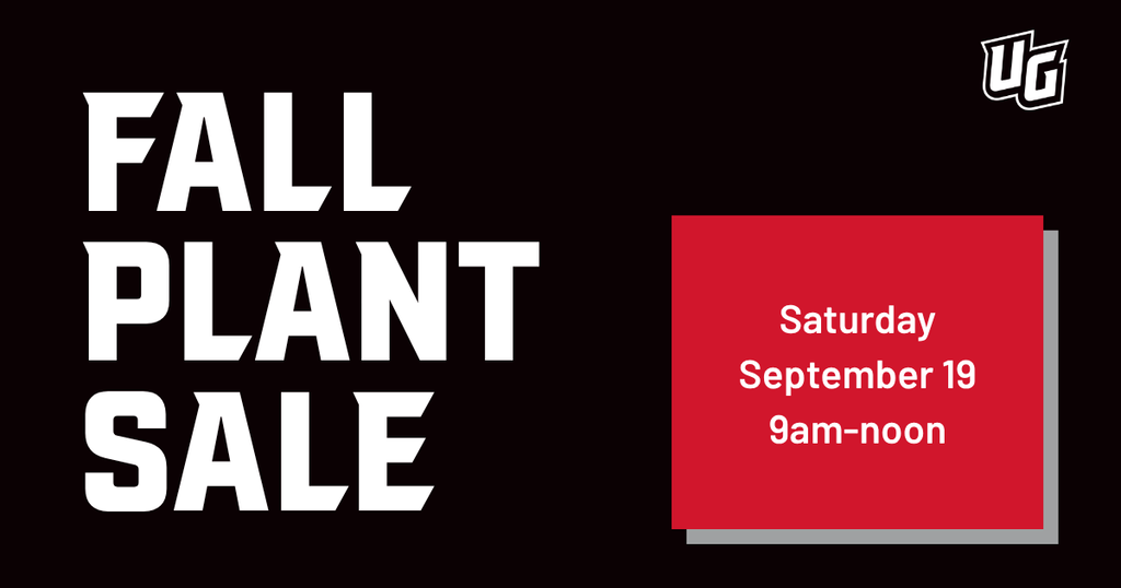 A black background displays "Fall Plant Sale" in white text, with a red box on the right. Inside the box is "Saturday September 19 9am-noon" in white.