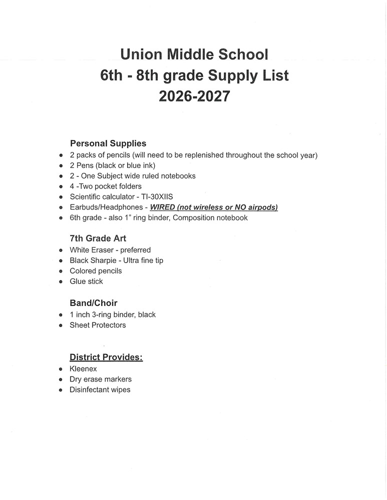 Supply List 
