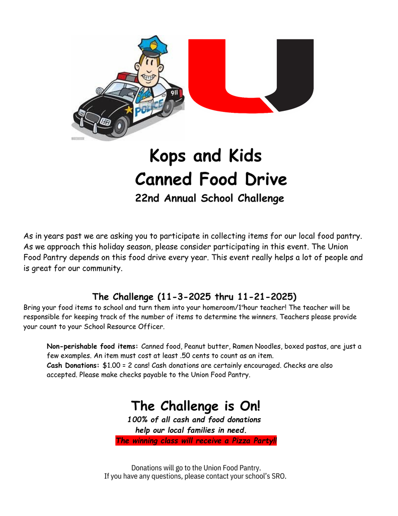 This years Kops and Kids food drive starts November 3rd and ends on November 21st. Please help if you can. 