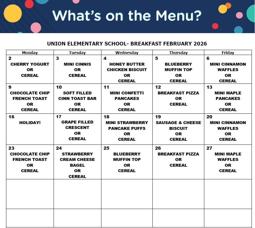 Here are the February menus.