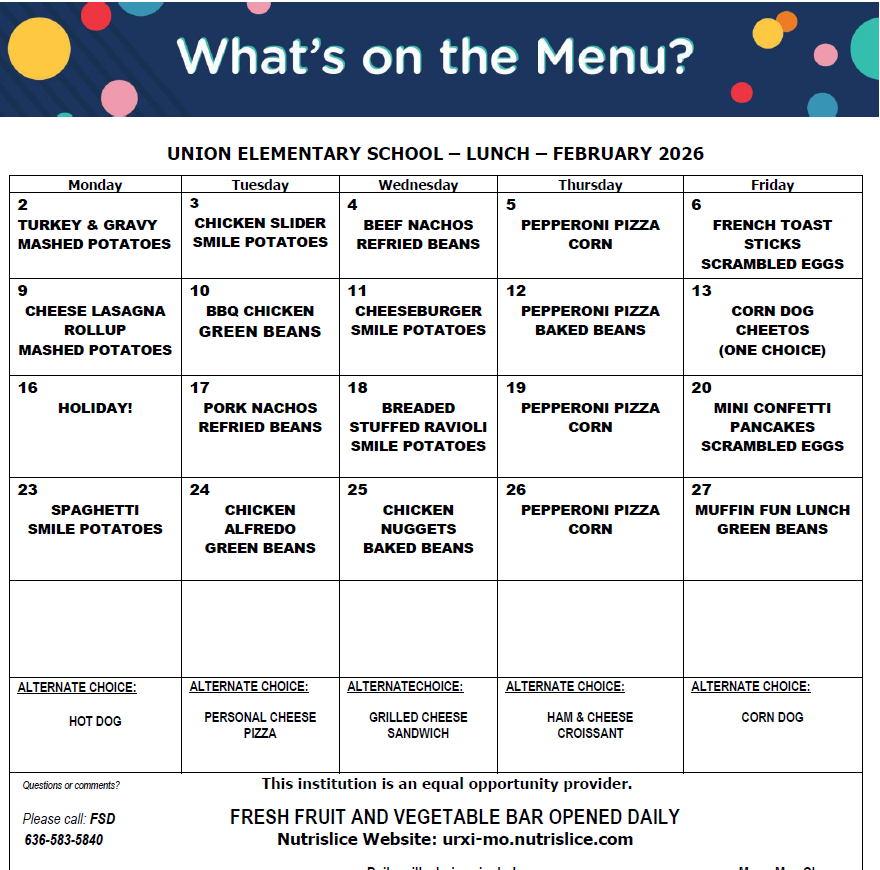 Here are the February menus.