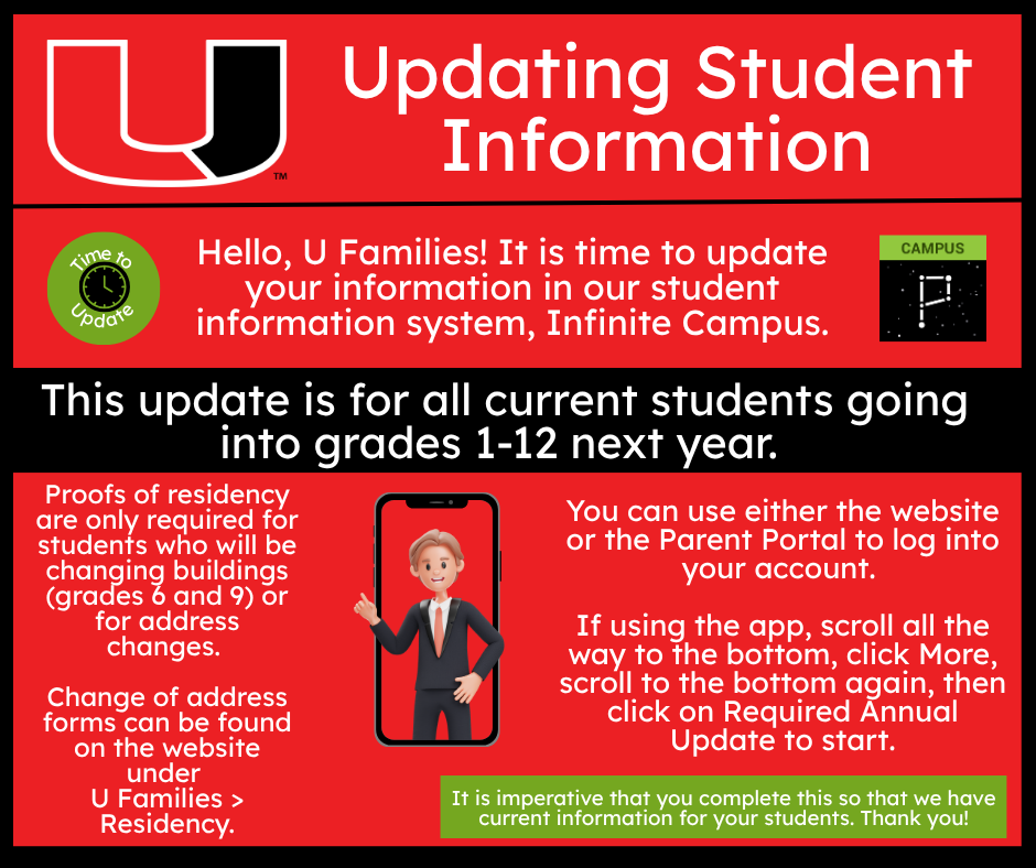 The window is now open for the required annual update of student information for the 2026 - 2027 school year.