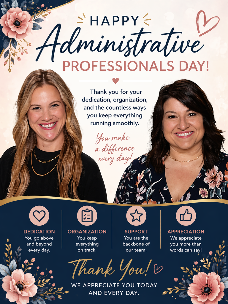 Tomorrow is administrative professional day. Help us celebrate Ms. Cara and Ms. Sarah. We are so grateful to have them at PDE.  