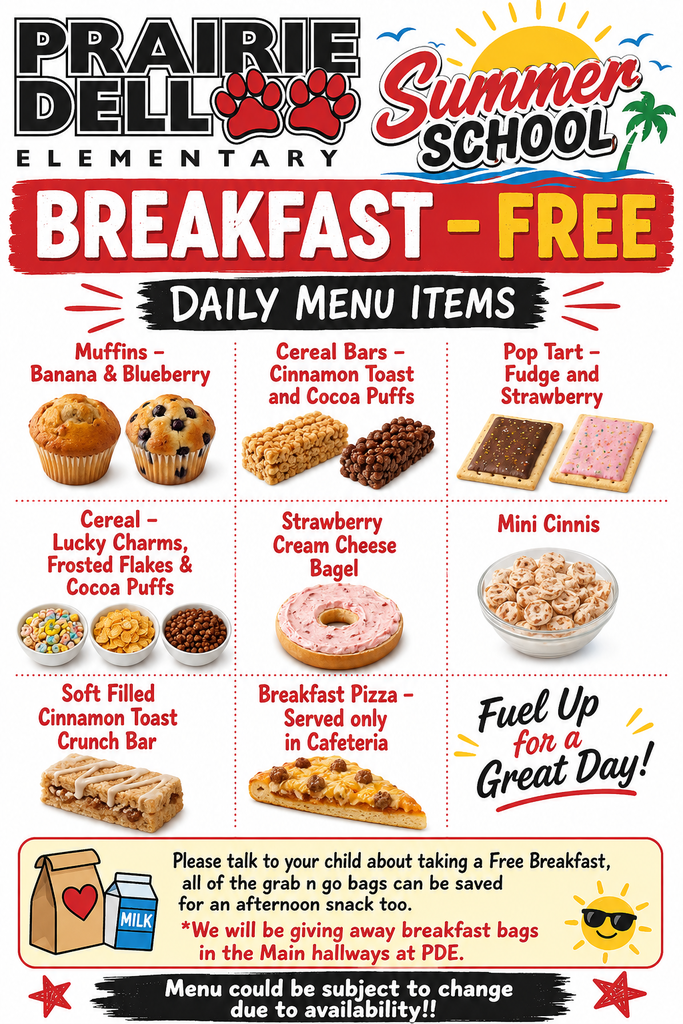 Here are the breakfast options for summer school.