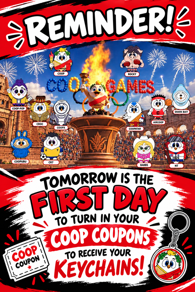 Tomorrow is our first COOP coupon day. Turn in your coupons to receive your keychain.