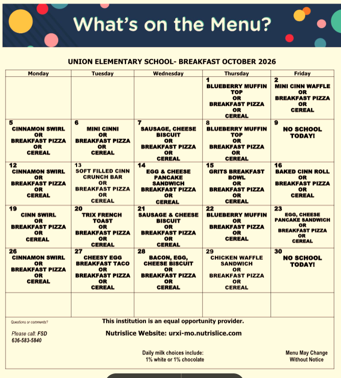 Here are October's menus.