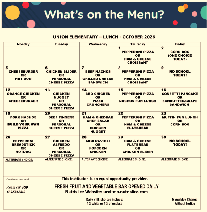 Here are October's menus.