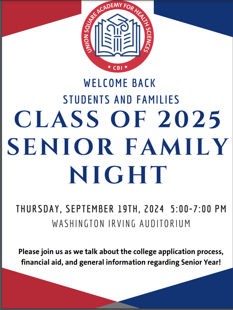 Class of 2025 senior family night. 9/19 from 5-7 pm.