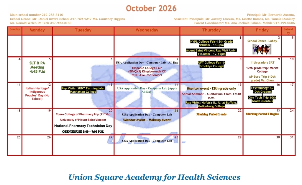 October 2026 Calendar of Events