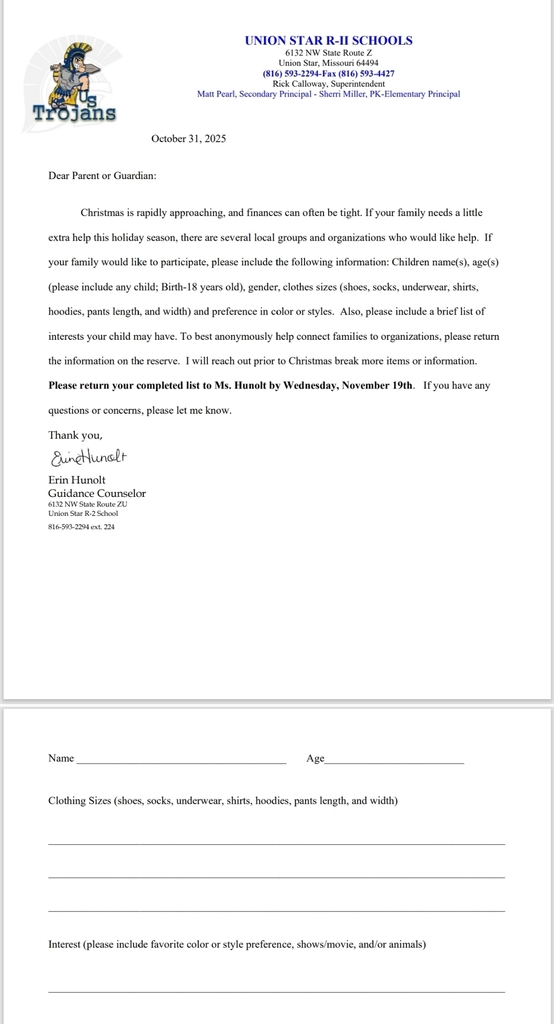 Screenshot of Holiday Assistance Letter