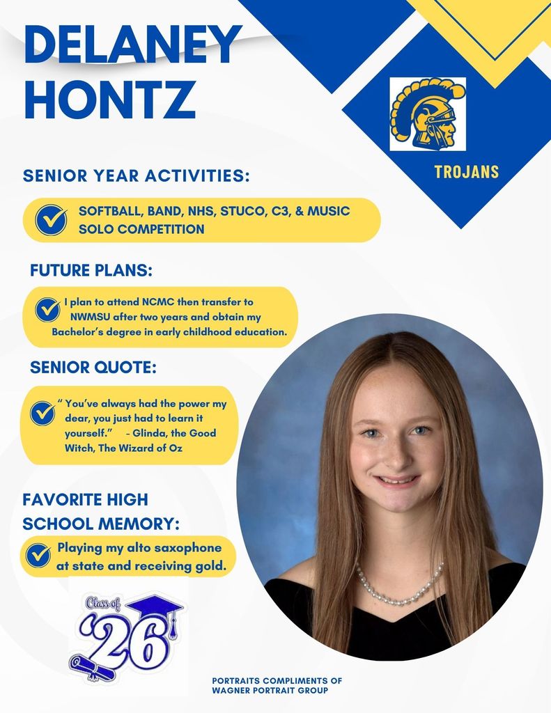 Picture of Delany and information about her high school career.