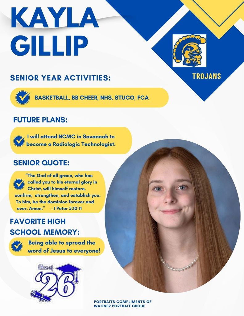 Picture of Kayla and information about her high school career.