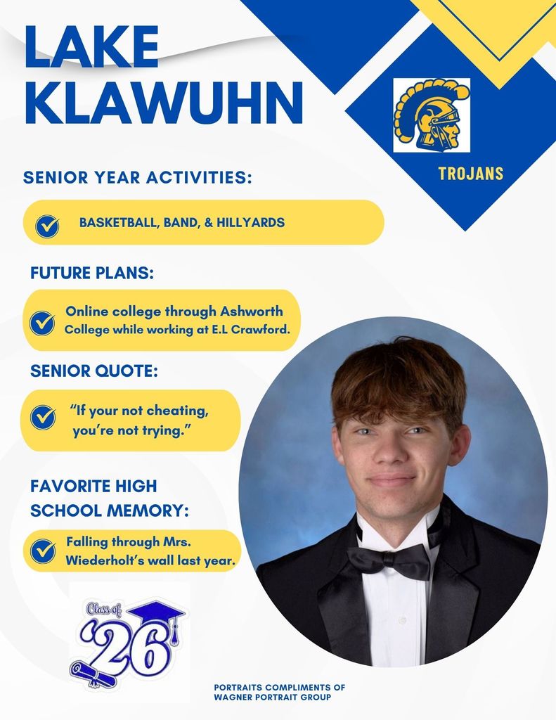 Picture of Lake and information about his high school career. 