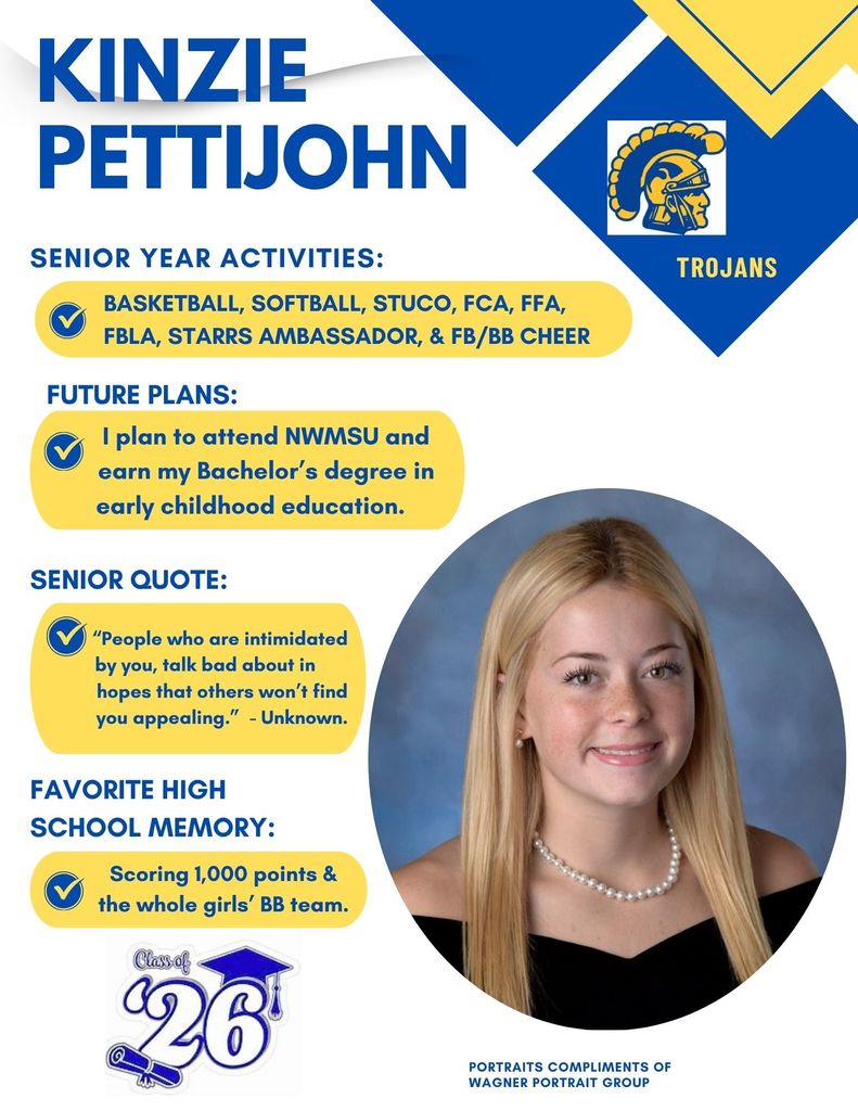 Picture of Kinzie and information about her high school career.