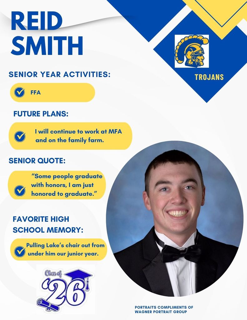 Picture of Reid and information about his high school career.