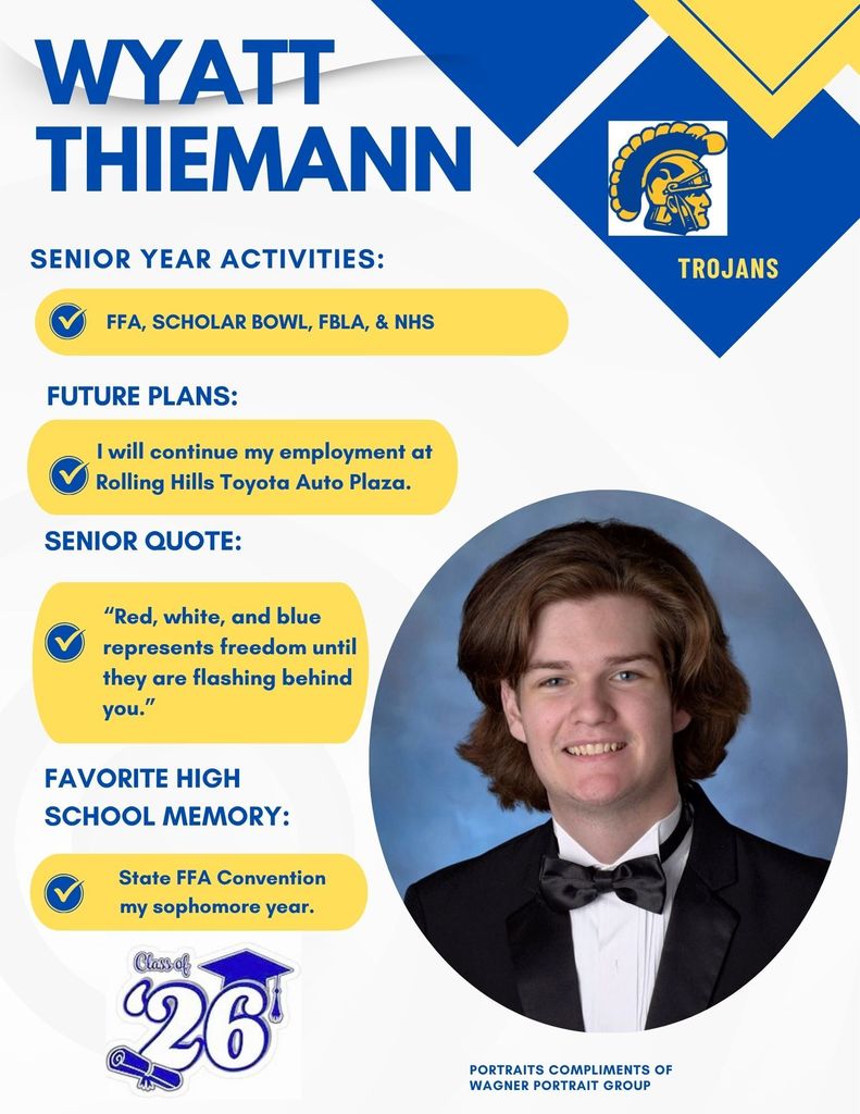 Picture of Wyatt and information about his high school career. 