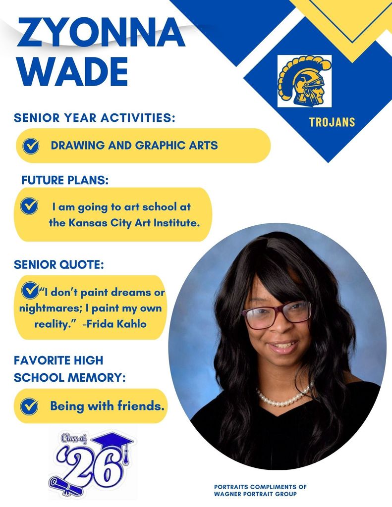 Picture of Zyonna and information about her high school career. 