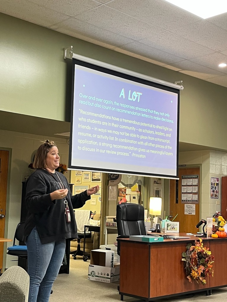 WHS 7am PD. Mrs. Mills shared her research from top ranking universities on what they are looking for in letters or recommendation from our staff.