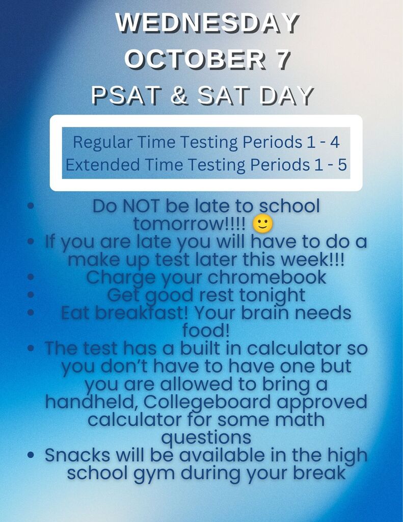 PSAT SAT Day Reminders