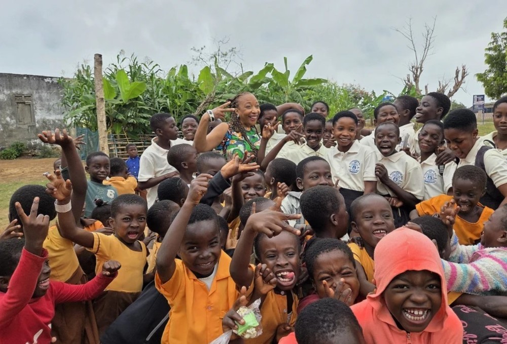 Monique Darrisaw-Akil, center, superintendent of the Uniondale district in New York, traveled to Ghana in July to meet with leaders of the Achinakrom school. Students from two elementary schools in the Uniondale district and the Achinakrom school worked on a shared literacy project throughout the 2024-25 academic year, and leaders plan to continue the partnership this year.