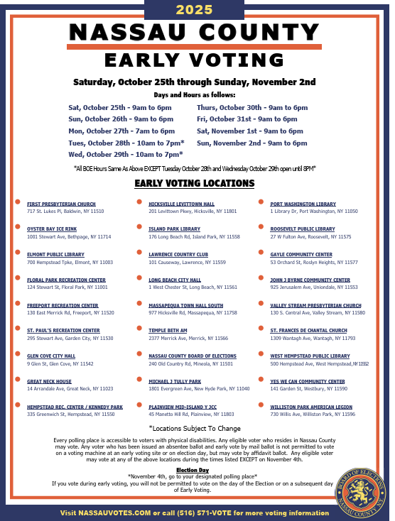Locations for early voting 
