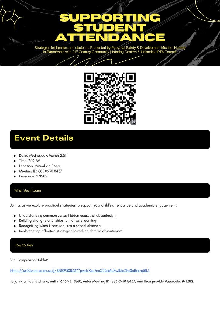 Supporting Student Attendance. Strategies for families and students: Presented by Personal Safety & Development Michael Herring In Partnership with 21st Century Community Learning Centers & Uniondale PTA Council.