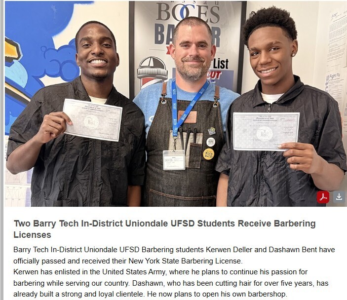 Barbering Program students with licenses