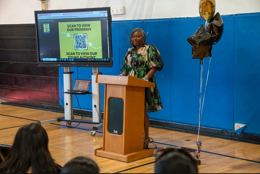 woman standing at a podium