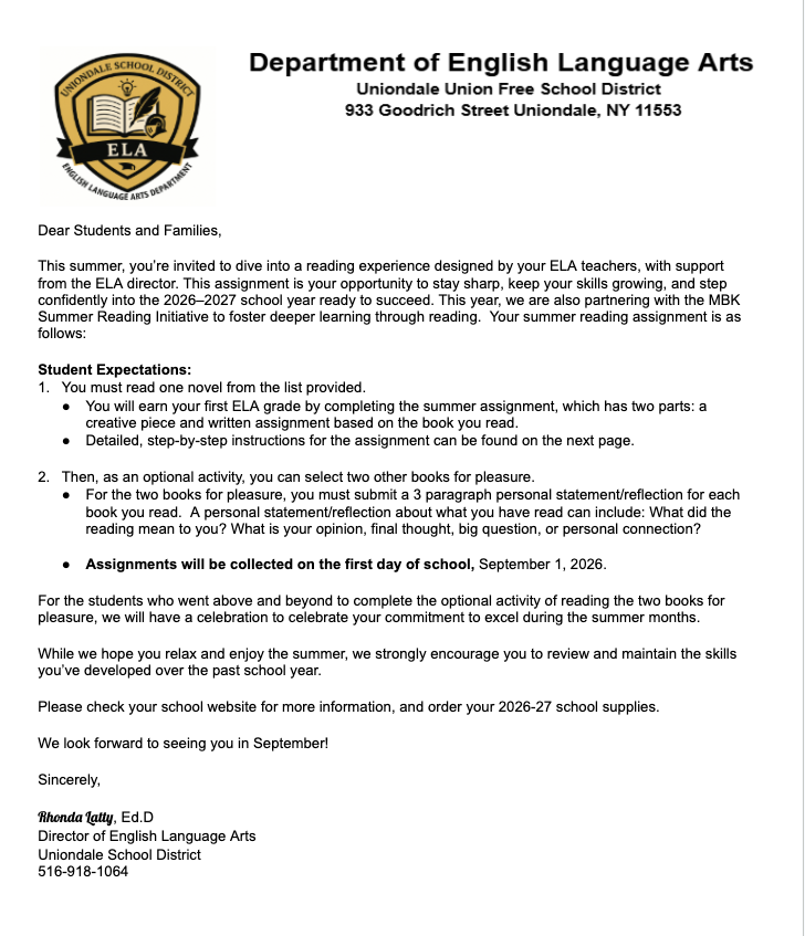 English Dept Letter