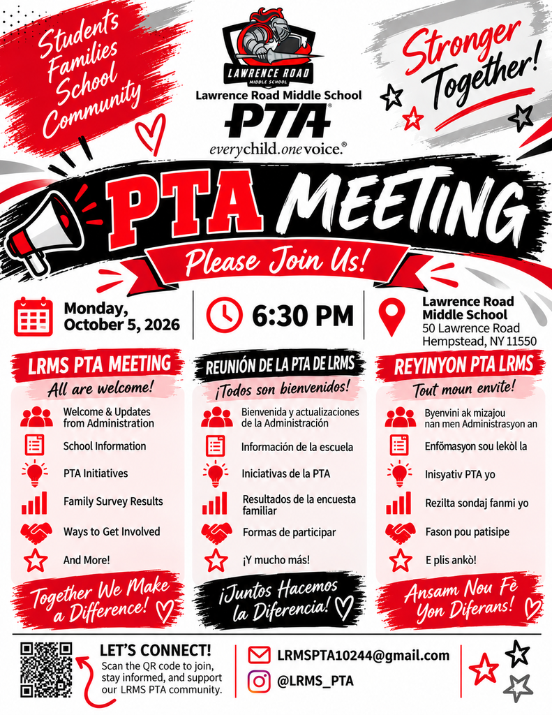 PTA Meeting Flyer October 5th at 6:30 PM at LRMS