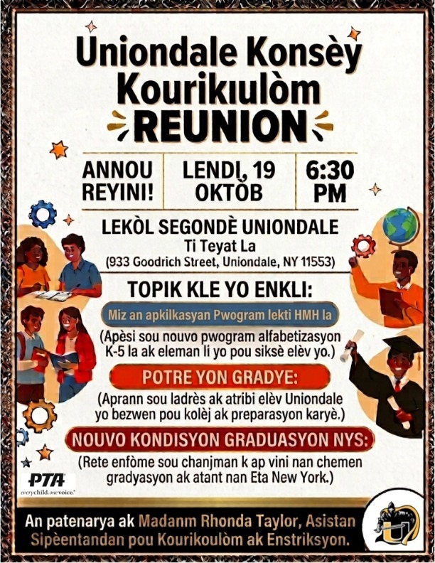 Uniondale PTA Curriculum Council Meeting - Monday, October 19 - French