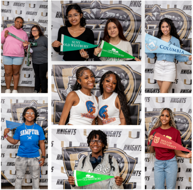Students displaying their college/trade schools
