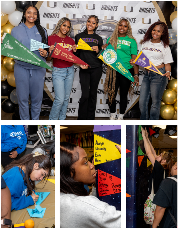 Students displaying their college/trade schools