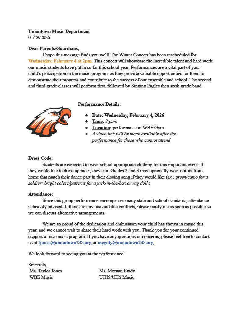 Music program reschedule letter