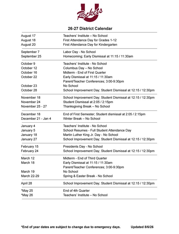26-27 District Calendar