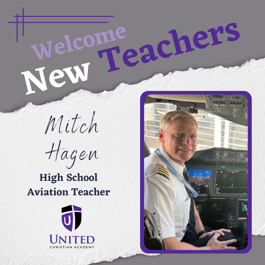 picture of a man in an airplane cockpit with text around it welcoming him as a new teacher