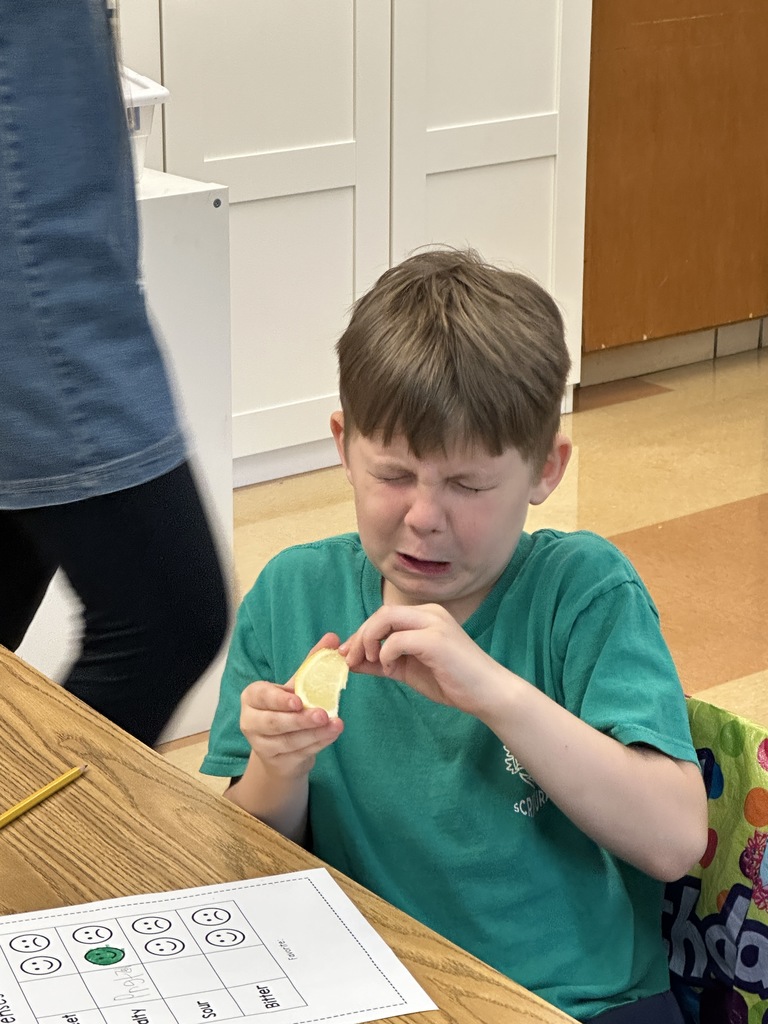 student making a funny face after tasting a lemon