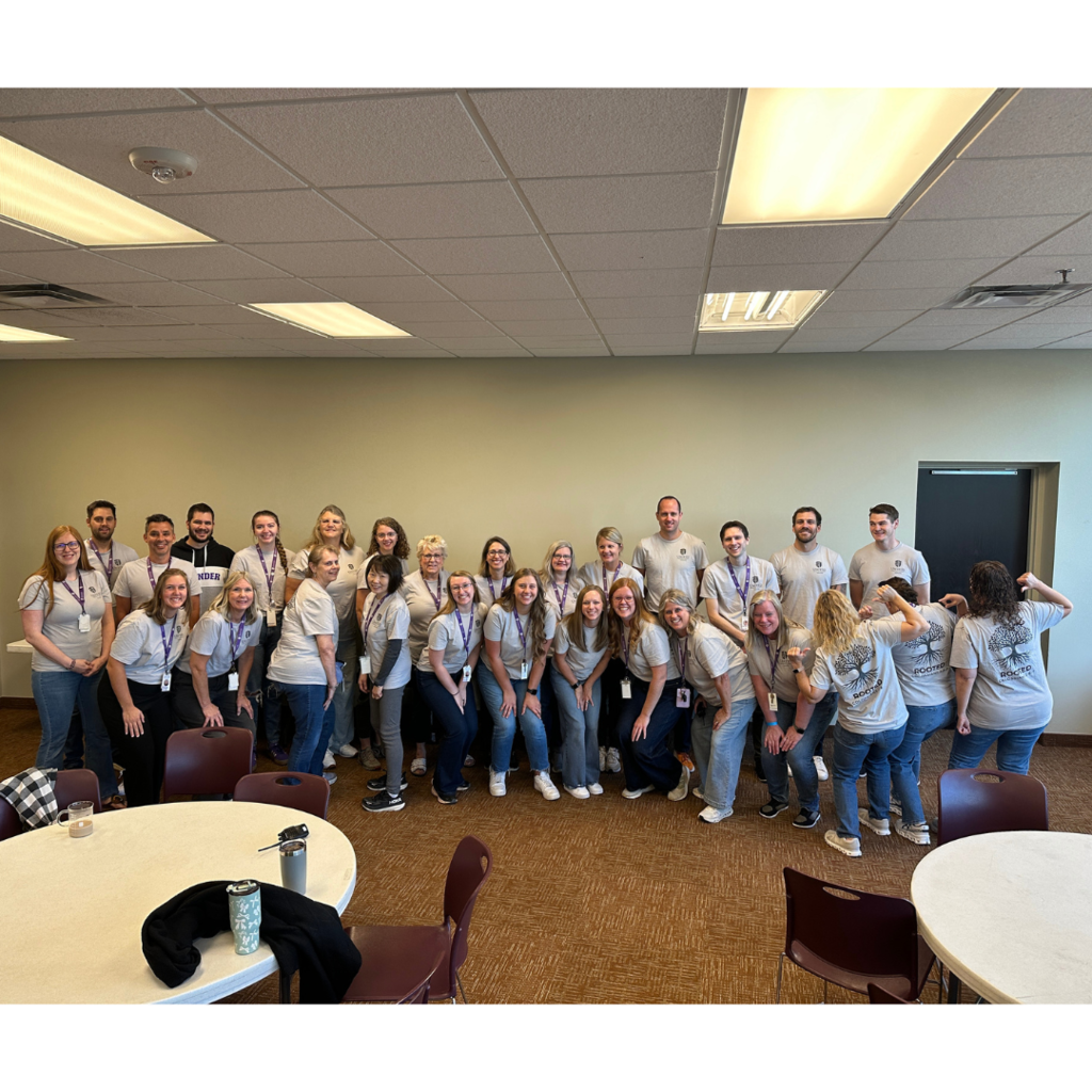 group of staff with matching t-shirts