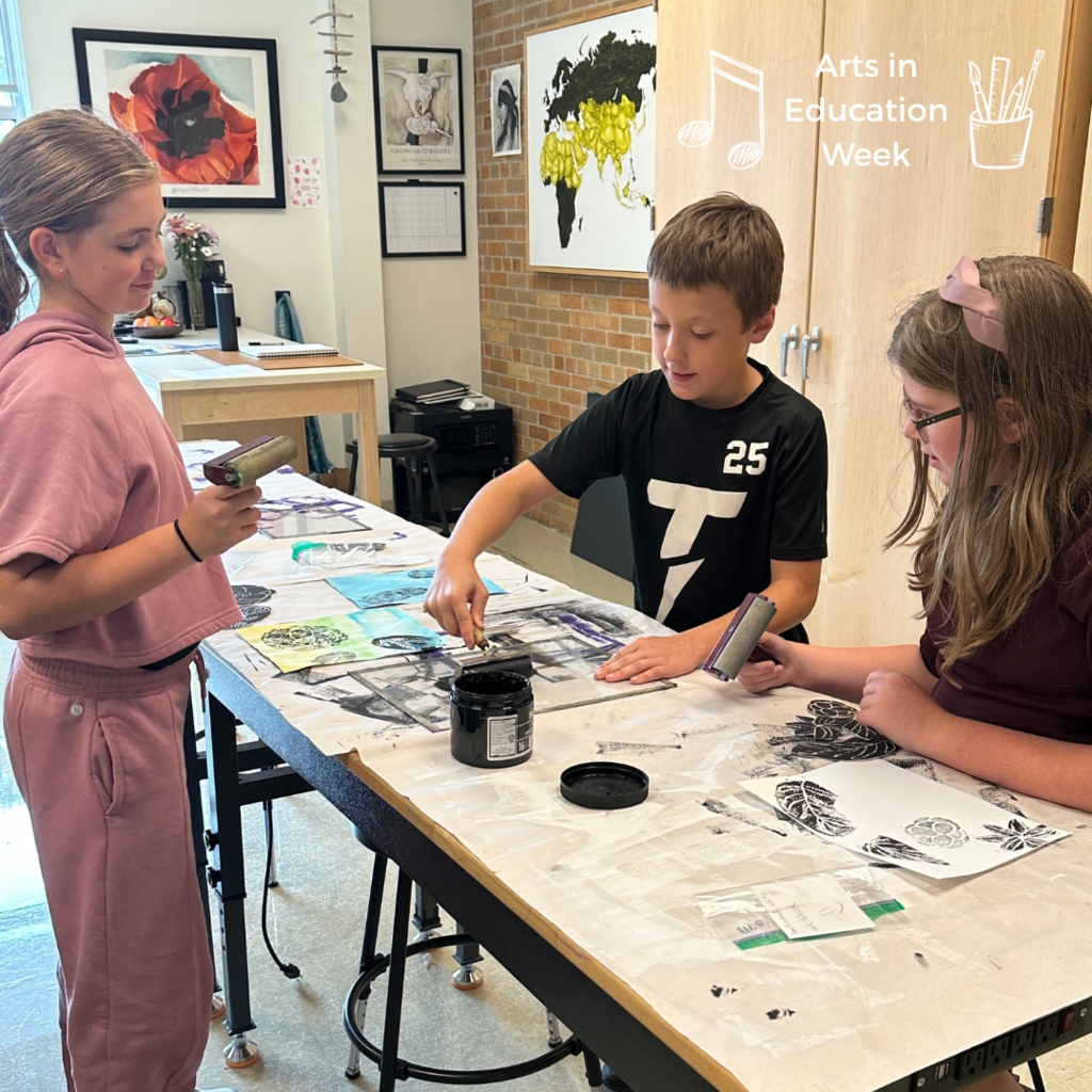 students working on art project