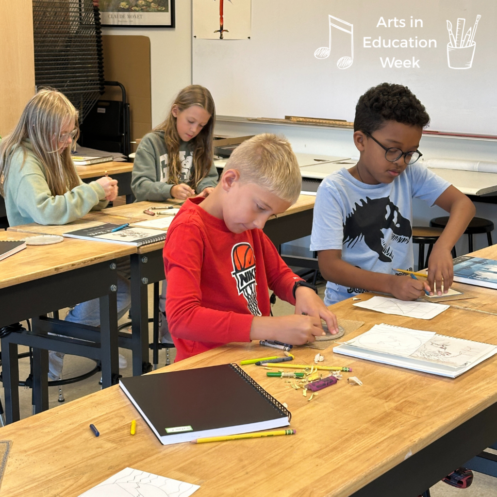 students working on art project
