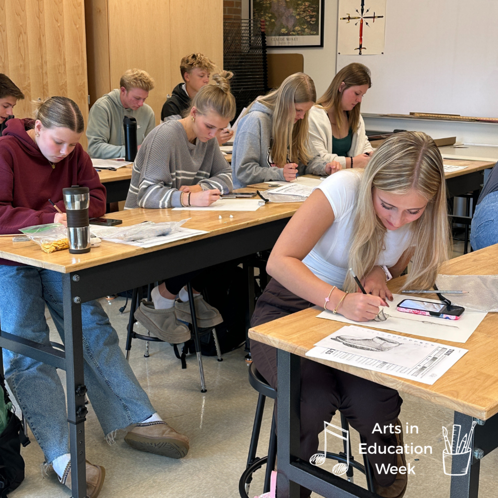 students working on art project