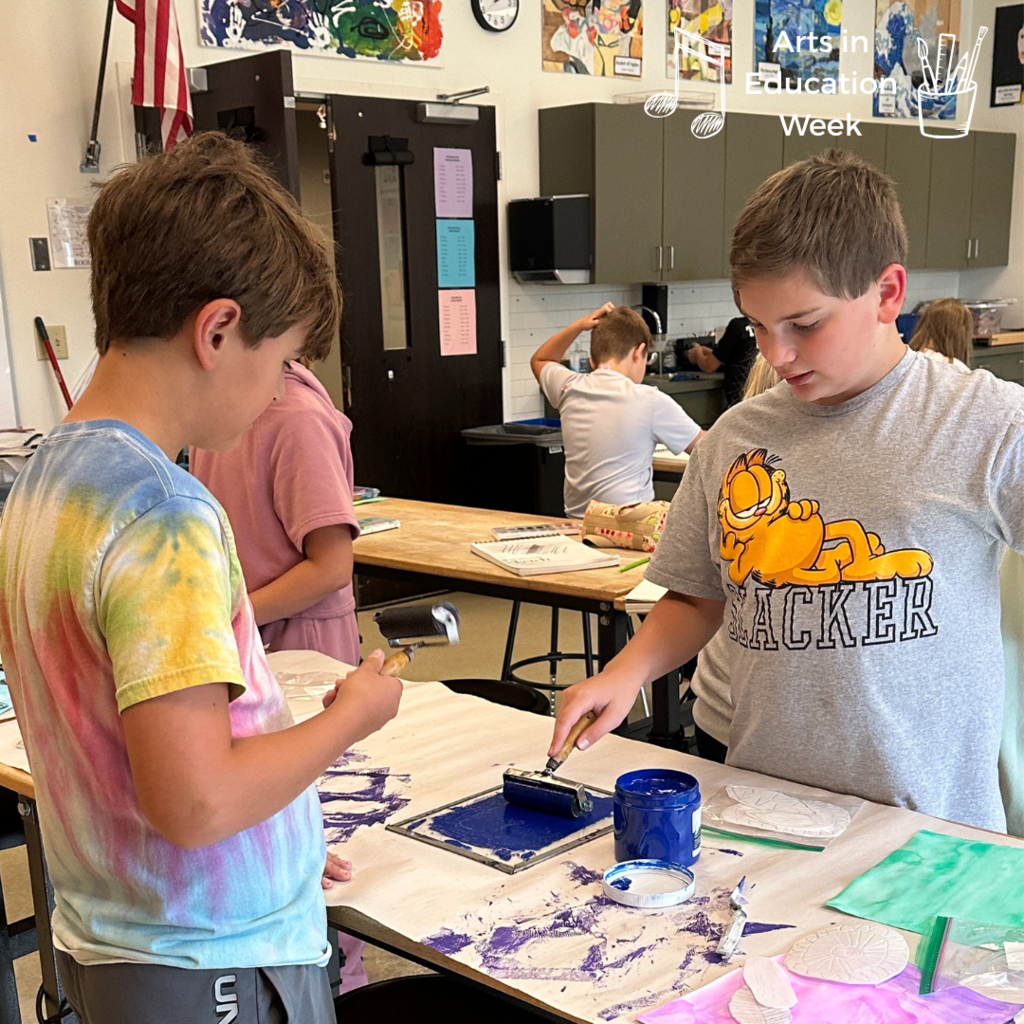 students working on art project
