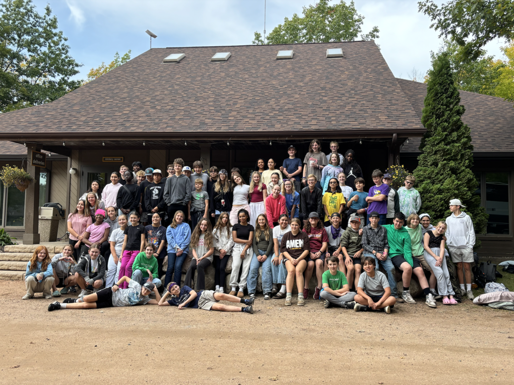 group picture of 7th and 8th graders at retreat