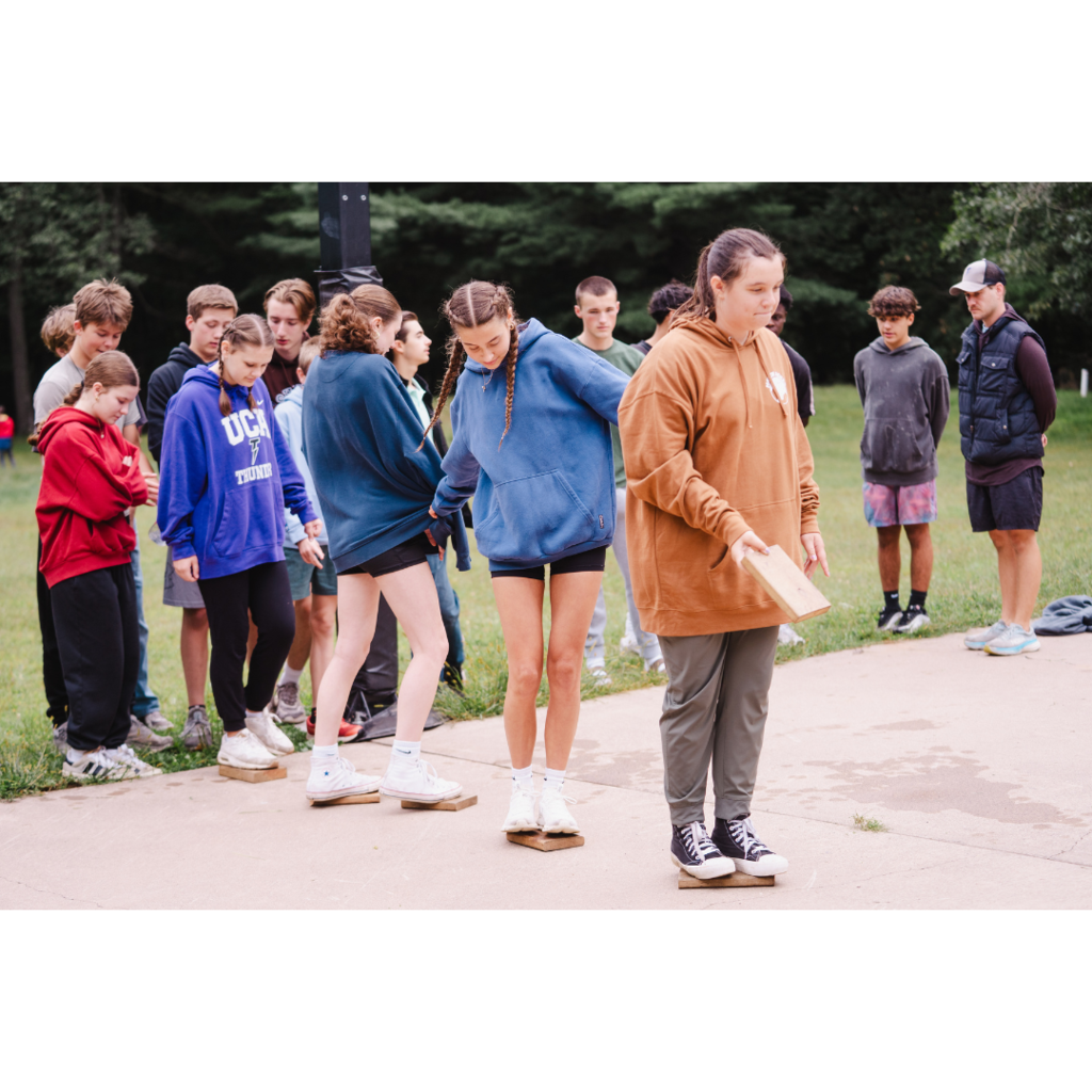 high school students doing a team-building activity