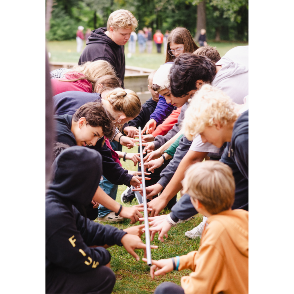 high school students doing a team-building activity