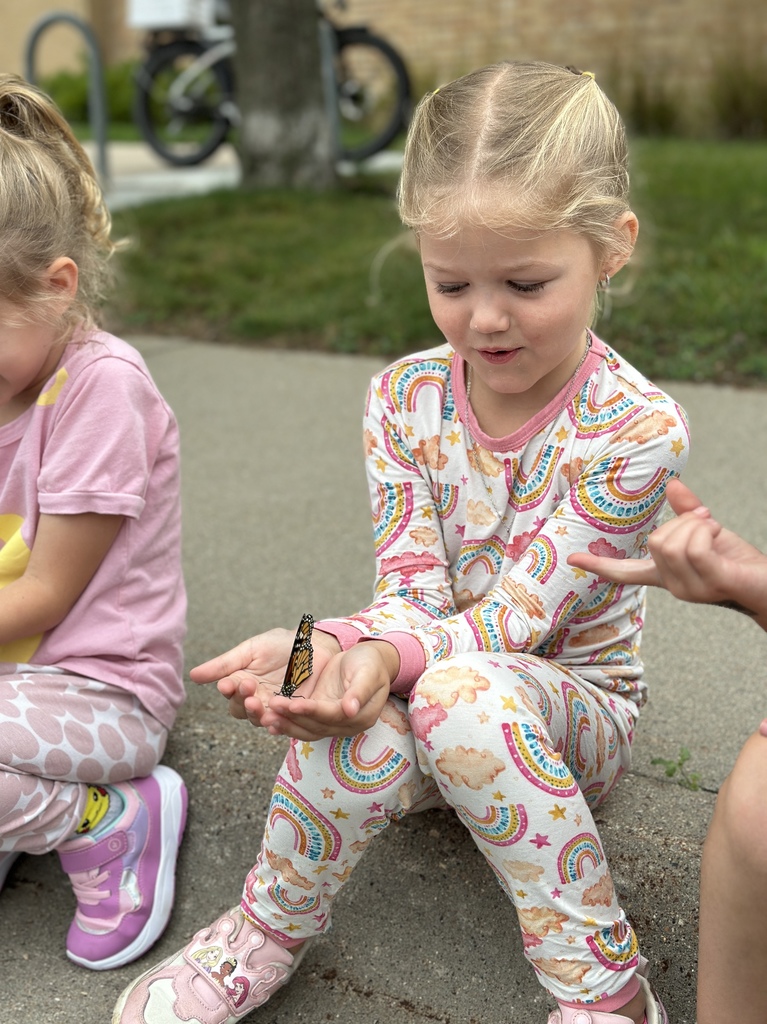 kindergarten students releasing butterflies