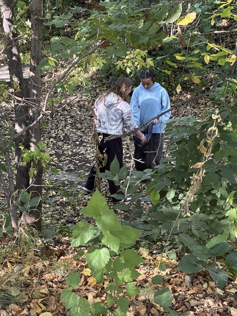 students picking up trash for a service project