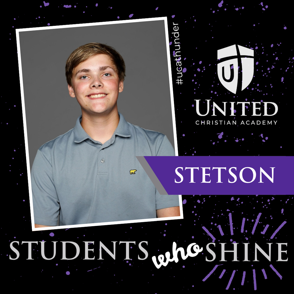 "Students who Shine" graphic with a student's school picture, the school logo, and a title