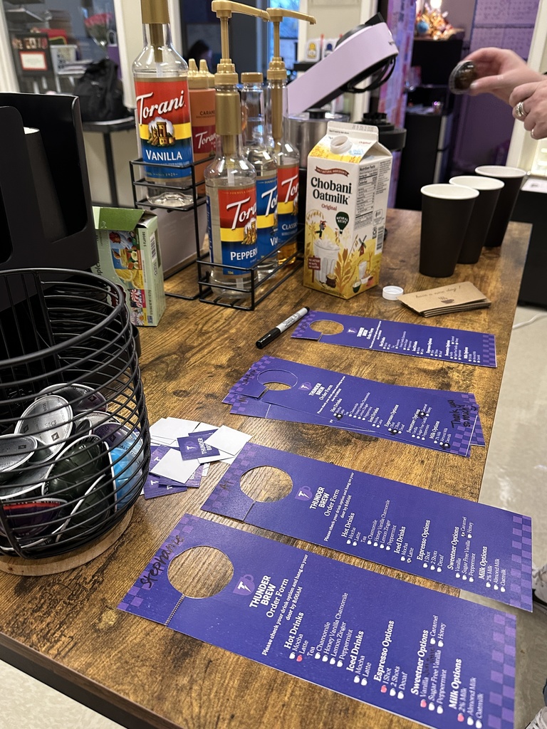 coffee bar area with order forms that were fill out by teachers