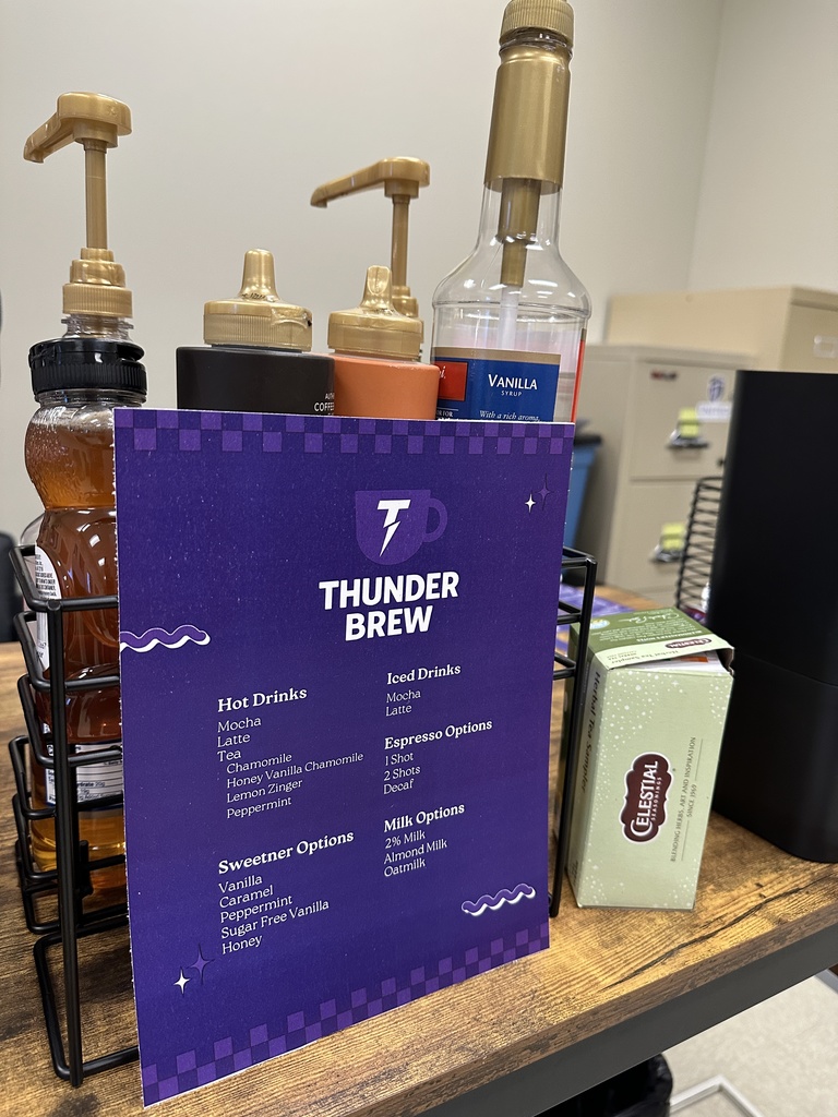 sign showing the menu for the makeshift "Thunder Brew" coffee shop